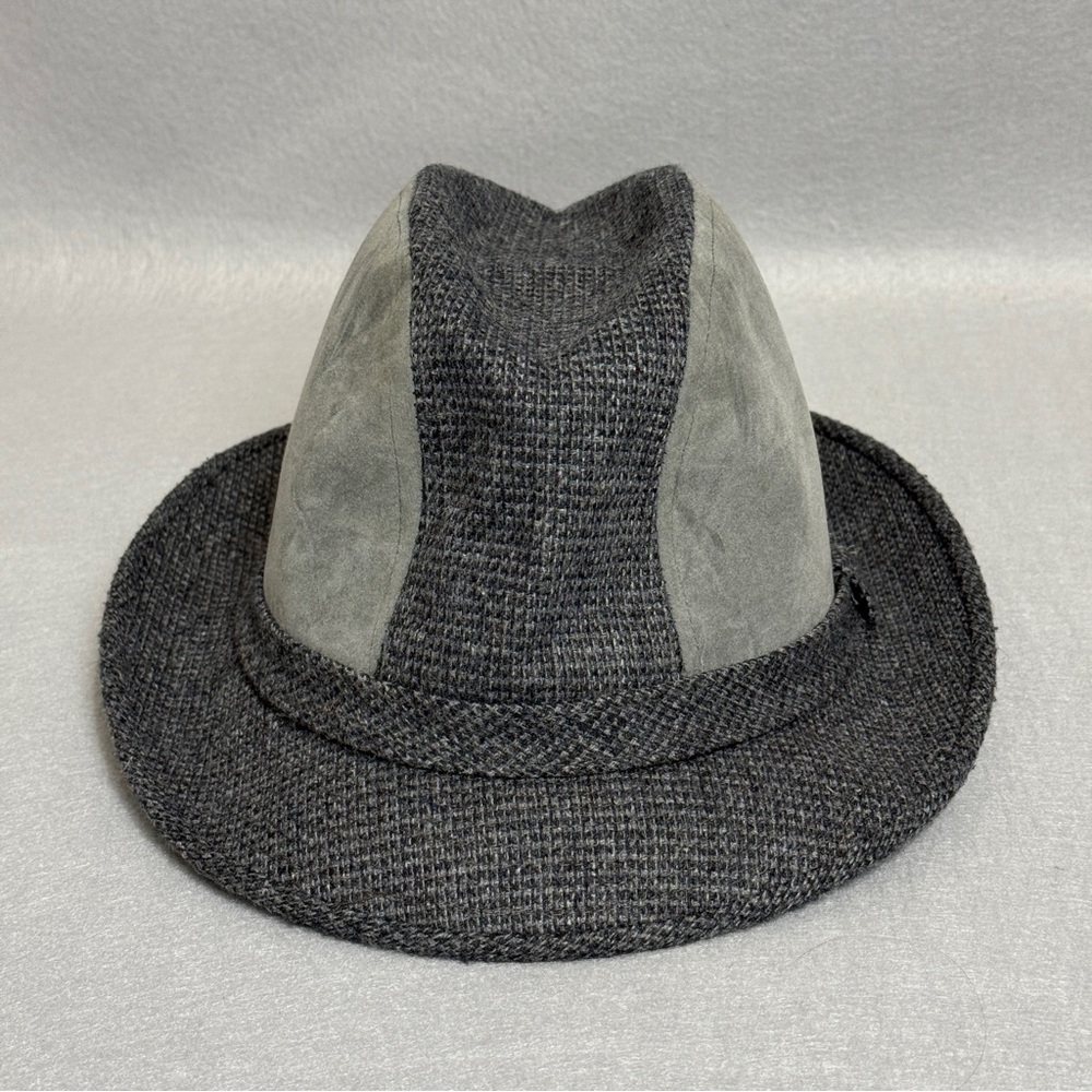 Vtg Custom Made Bee Hat Men's Fedora Sz L 2-Tone Tweed & Suede Made USA